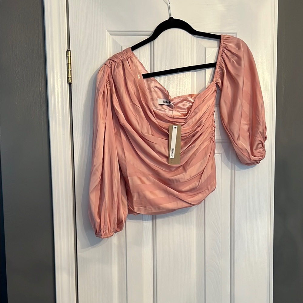 DO+BE Pink Puff Sleeve Ruched Blouse